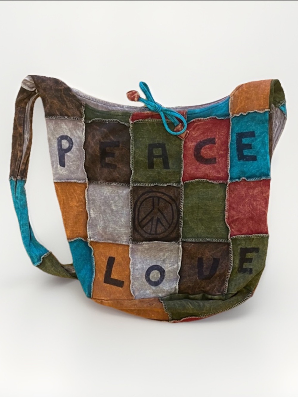 Patchwork Crossbody Hobo Bag 100% Cotton Festival Boho Tie Top